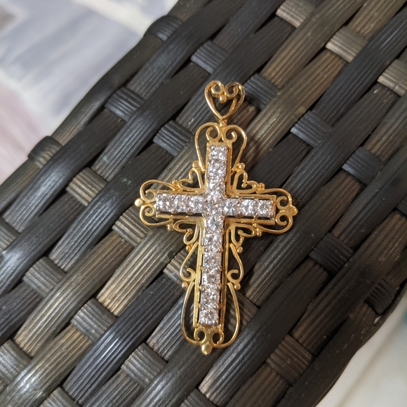 14K Gold and Diamond Cross Pendant